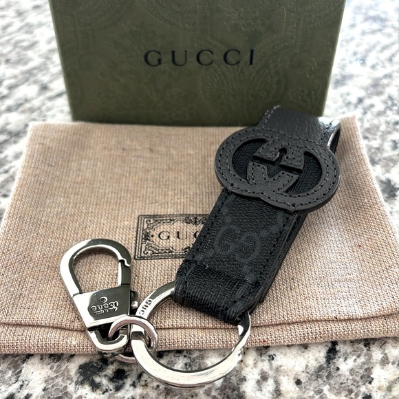 Gucci Black Leather Interlocking GG Monogram Keyring Keychain w/ Dust Bag & Box - Picture 10 of 11